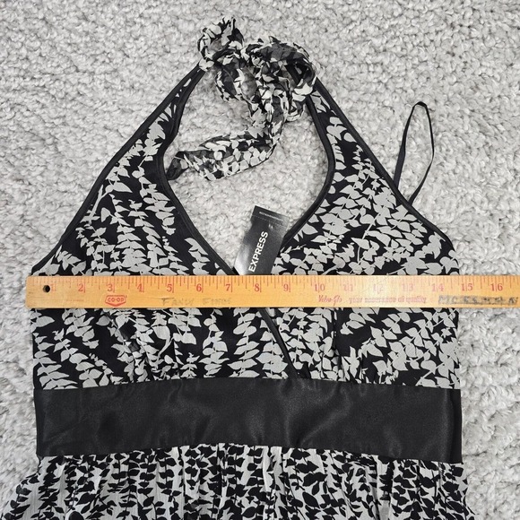 Express Dress Medium Black White Silk Mini Halter Babydoll Y2K Fairy Whimsigoth - Picture 14 of 16